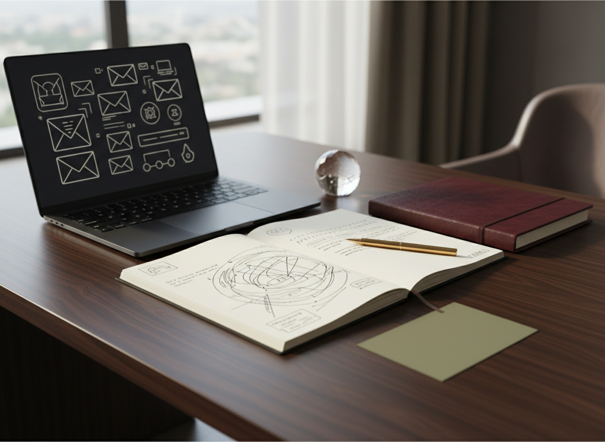 Editorial workspace representing an owned audience and email strategy for creators